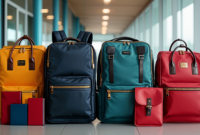 a group of backpacks on a floor