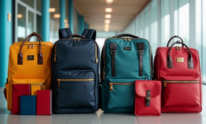 a group of backpacks on a floor