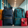 a group of backpacks on a floor